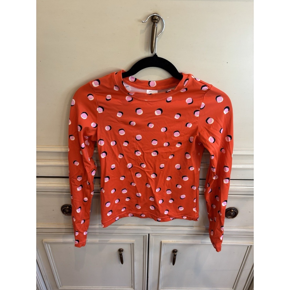 Hanna Anderson Girls 12 Red Polka Dot Rash Guard Long Sleeve Swim